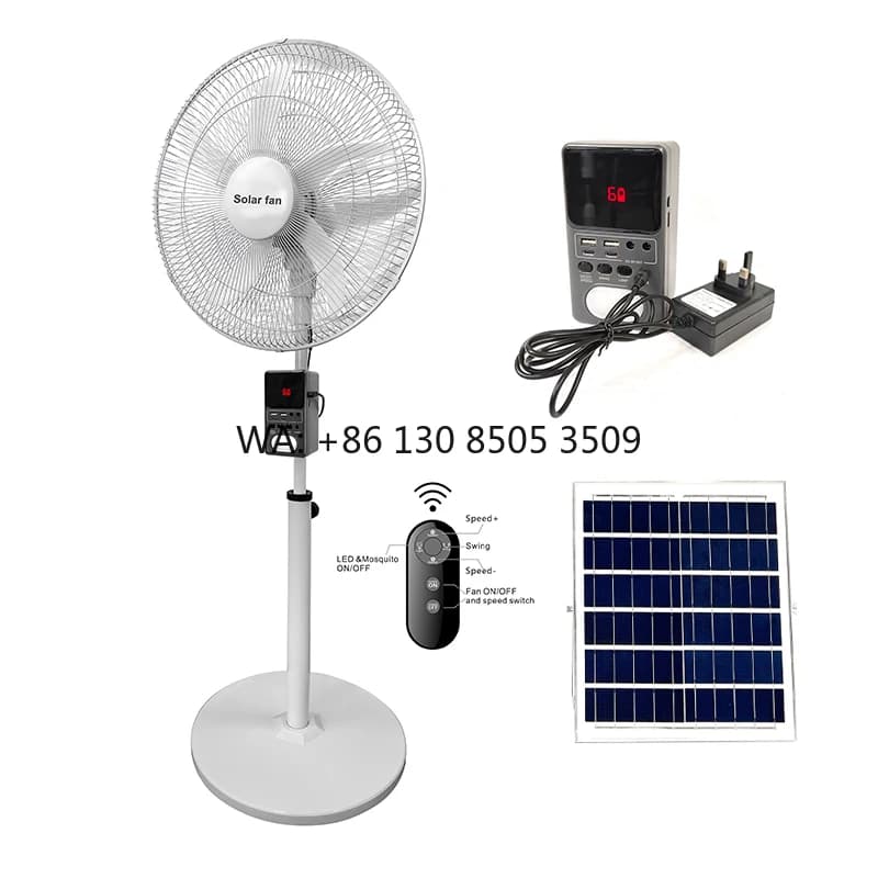 Ventilatore Solare Ricaricabile a 5 Pale da 16/18 Pollici con Pannello e Batteria per Ricarica AC/DC 12V