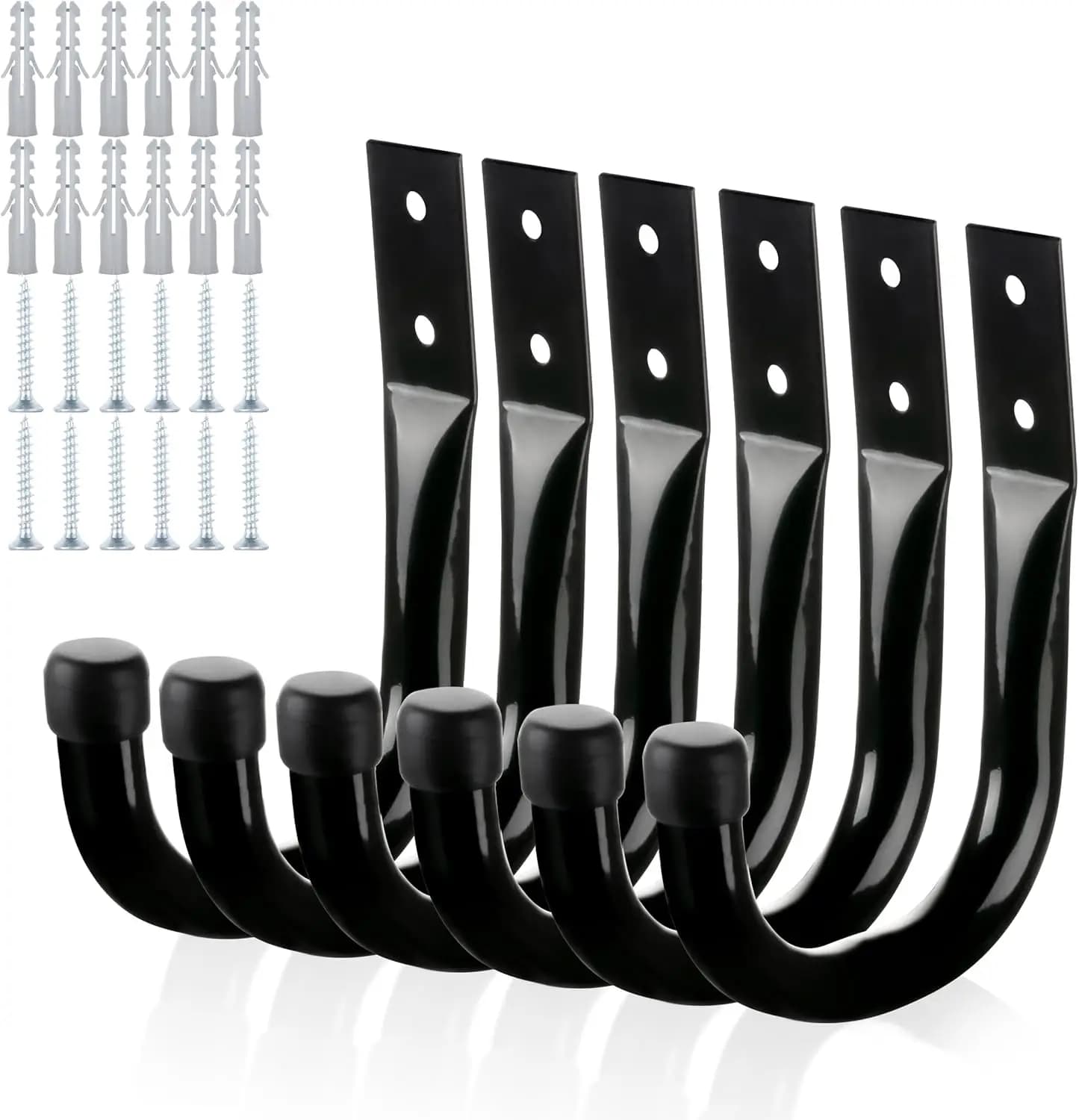 Set di 6 Ganci Metallici Resistenti per Organizzazione Garage, Ganci a J per Appendere Attrezzi, Cappotti, Zaini, Neri