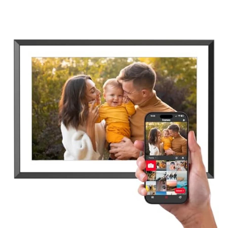 FRAMEO WiFi Digital Picture Frame 0 Inch HD Touchscreen Smart Photo Frame, Share Photos and Videos Instantly via App, 32GB Memo