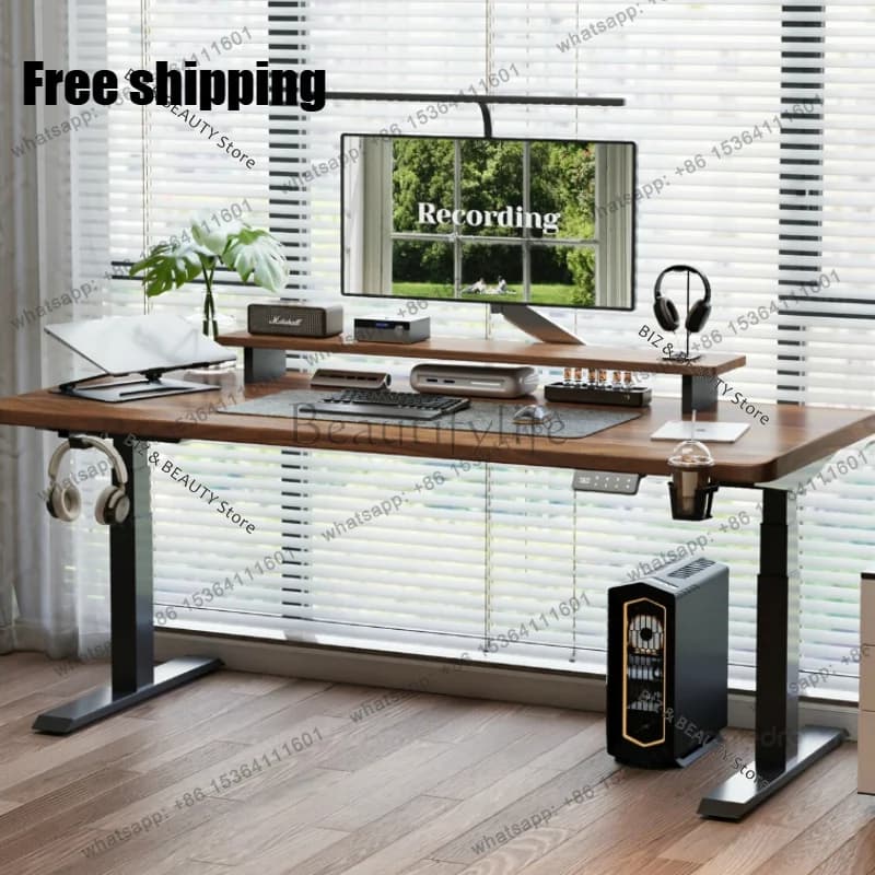 FG Solid Wood Electric Standing Desk Adjustable Height Computer Desk Home Office Workstation Gaming Table Study Furniture JT40