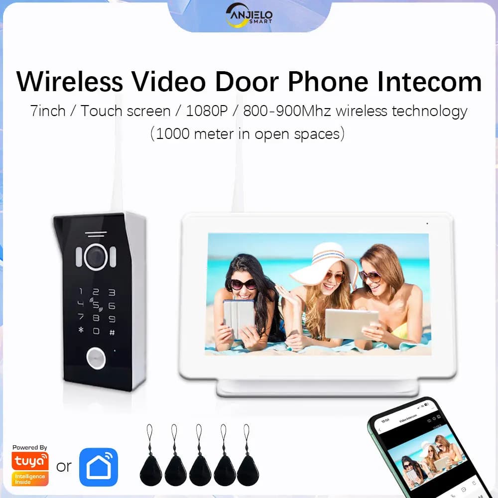 ANJIELO Wireless campanello videocitofono sistema 7 pollici Touch Screen Tuya Smart Home citofono con Password RFID Access Unlock