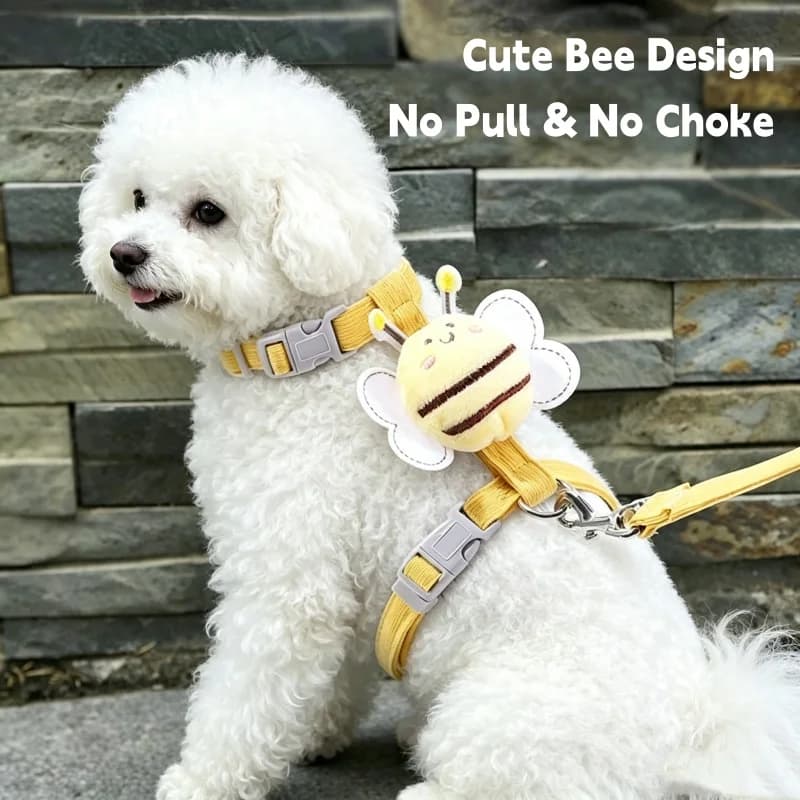 No Pull Escape Proof Cute Bee Dog Harness and Leash Set Adjustable Soft Padded Vest Harness for Small Medium Dogs Puppies Cats