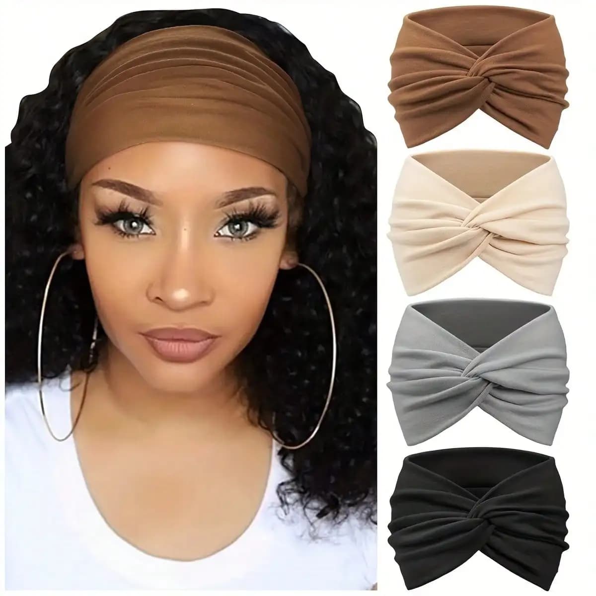 Set di 4 Fasce per Capelli Larghe Annodate per Donne - Morbide Fascette Elastiche Stile Turbante per Yoga, Sport e Uso Quotidiano