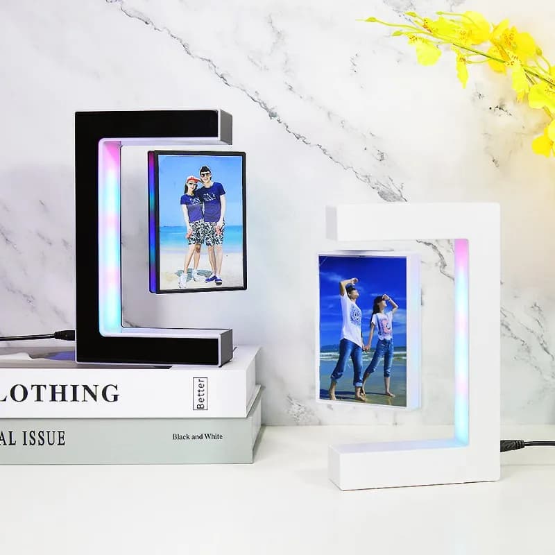 Levitating Photo Frame Floating Rotating Display Stand Modern Home Office Decor Unique Gift for Birthday Children Friends