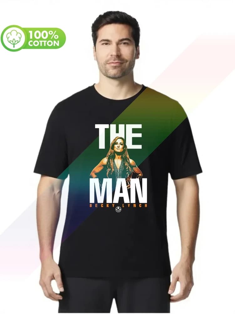 T-shirt da uomo girocollo in cotone 100% pesante, lavaggio minerale, The Man Becky Lynch Shirt S-XXXL Tops Tees