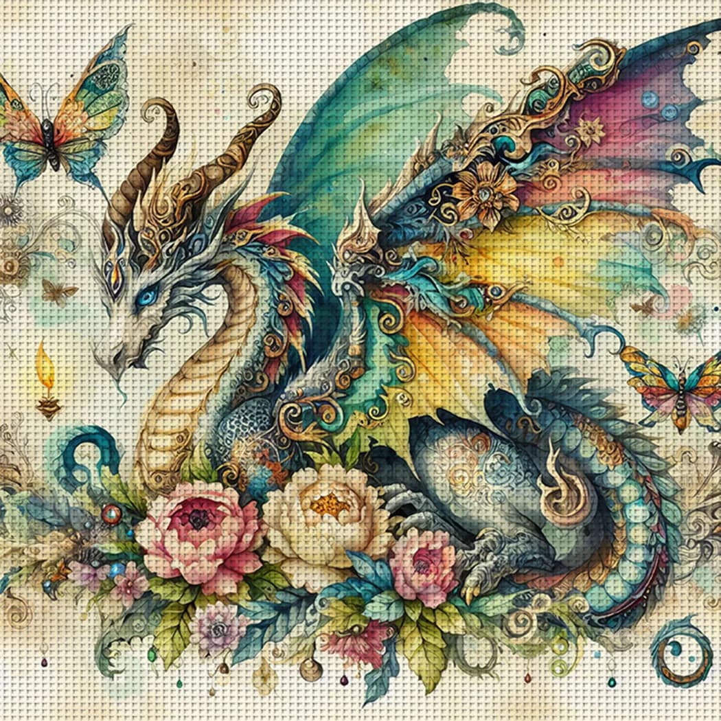 1PC 46X46cm/18.11X18.11inch, 11CT Print Cross Stitch DIY Kit, Dragon Slumbers, Adult Beginner's Relaxed Cross Stitch Stitch Set