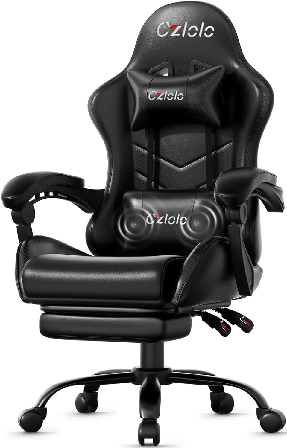 Ergonomic Gaming Chair with Footrest & Massager, 90-135° Recline, Adjustable Height, Black