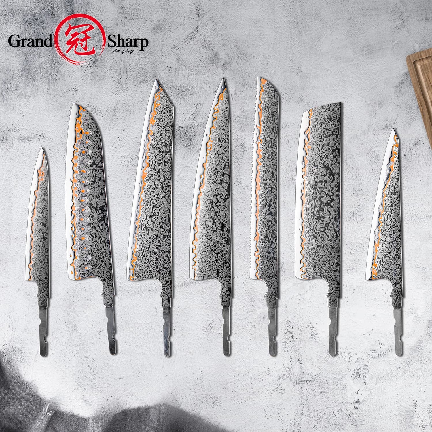 Grandsharp 1-7PCS Damascus Blades Set 55 Copper Roads Damascus Steel Knife FAI From You Who Make Blades Forging Handleless Mestiere