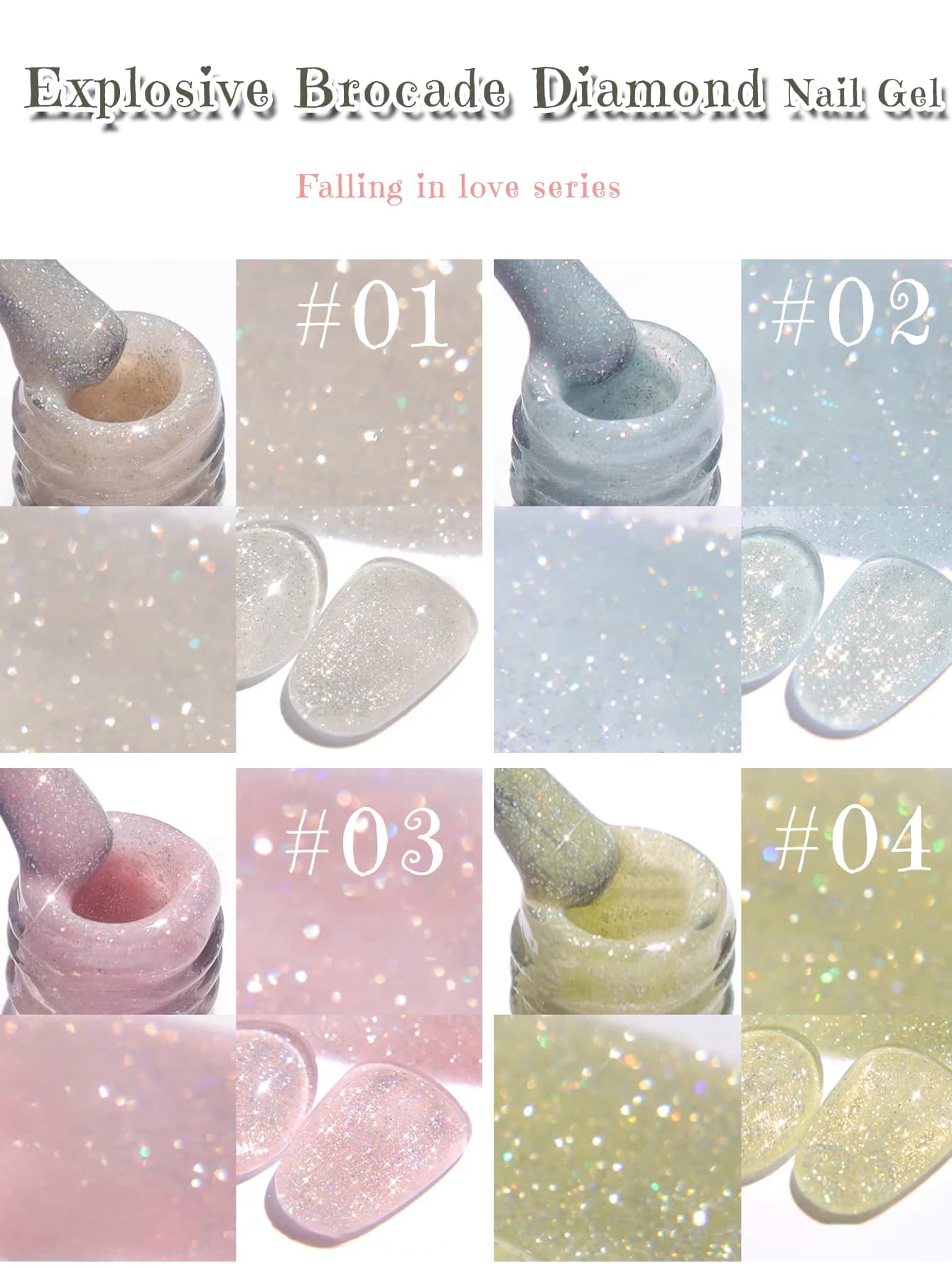 ZH 1-4 pezzi 12 ml rosa blu bianco verde serie di colori coccinella smalto gel glitter, popolare smalto gel diamante broccato Yun