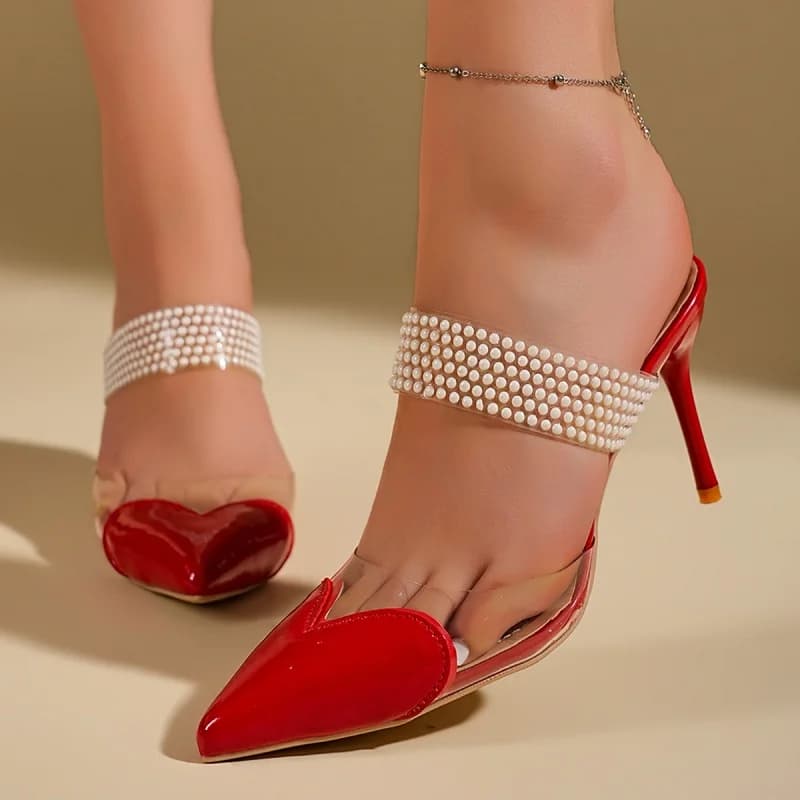 Summer New Fashion Women's High Heels Transparent Love Baotou Slippers Temperament Patent Leather Pointed Toe Fashion Sandal
