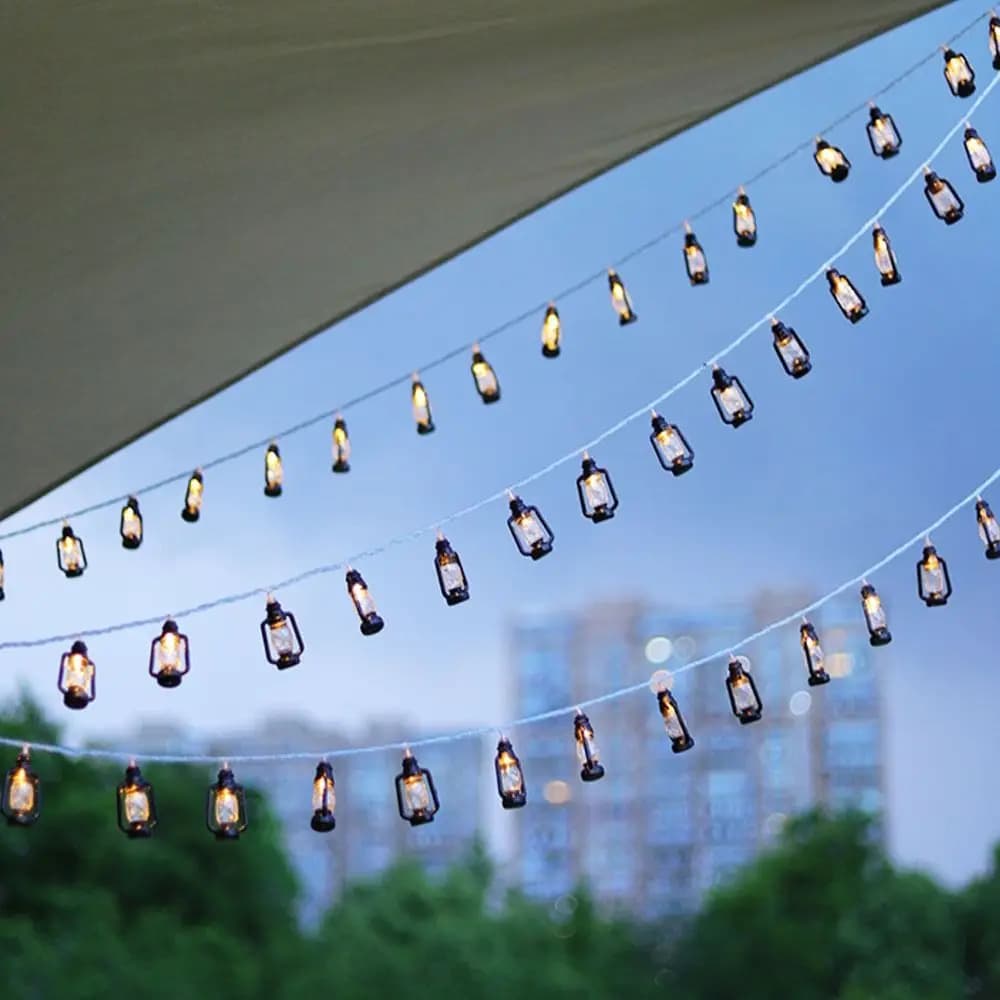 Lanterna da tenda impermeabile a batteria, luci a stringa, luci d'atmosfera, lampada a stringa per campeggio