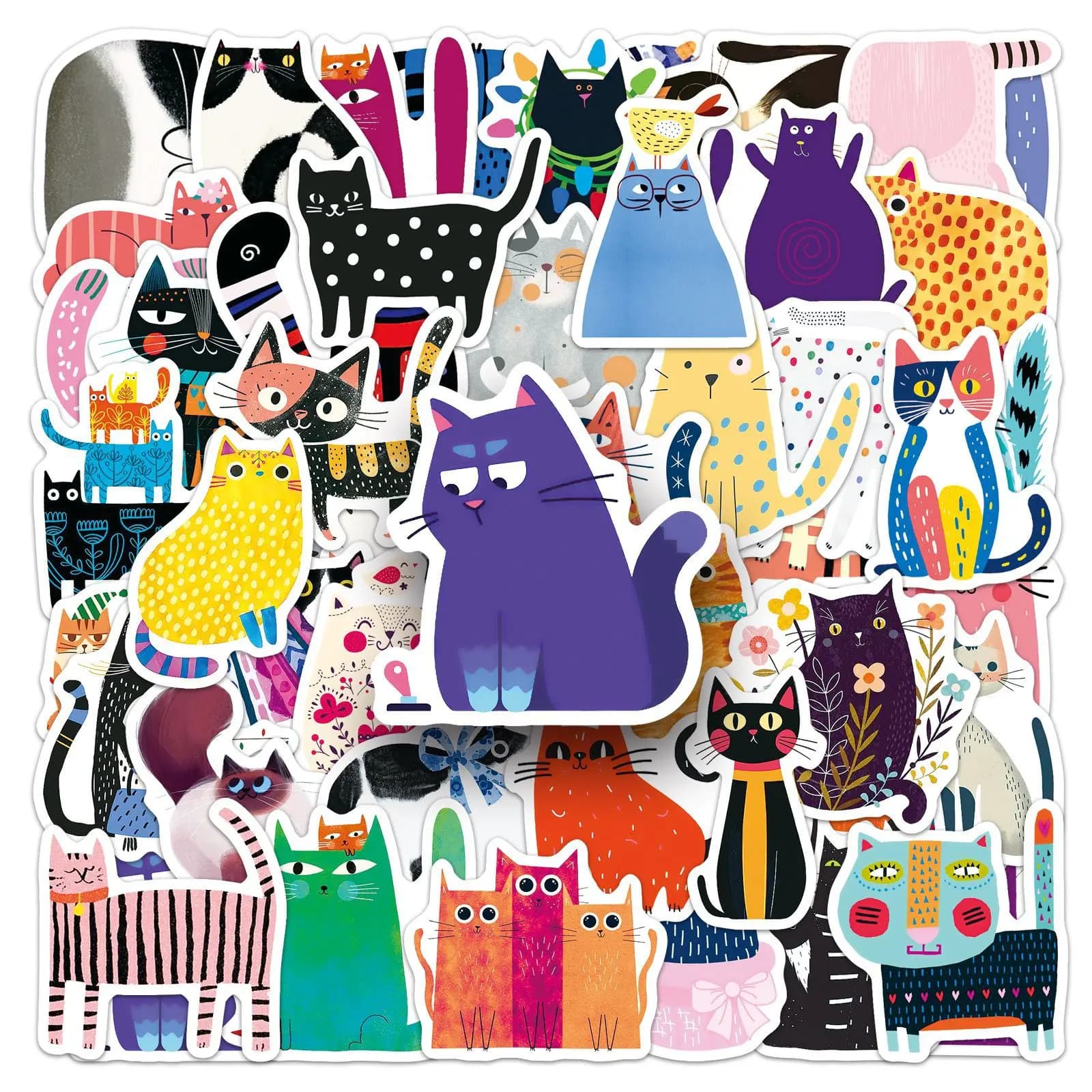 50 Pezzi Adesivi Graffiti di Gatti Colorati e Carini, Impermeabili, Decorazioni Cartoon di Animali per Amanti dei Gatti, per Diari, Laptop, Borracce