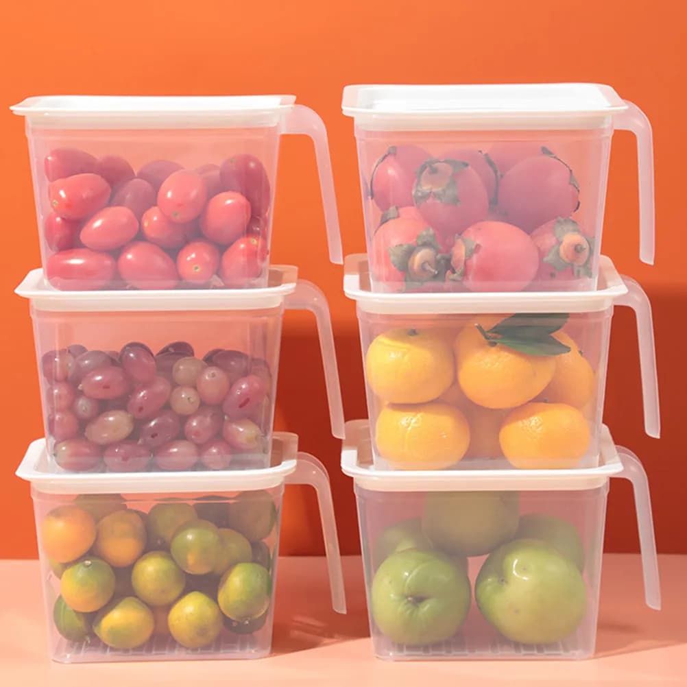 4Pcs Food Preservation Box Mini Refrigerator Storage Case Sealing Design Handle Fresh Crisper Kitchen Fridge Organizer Container