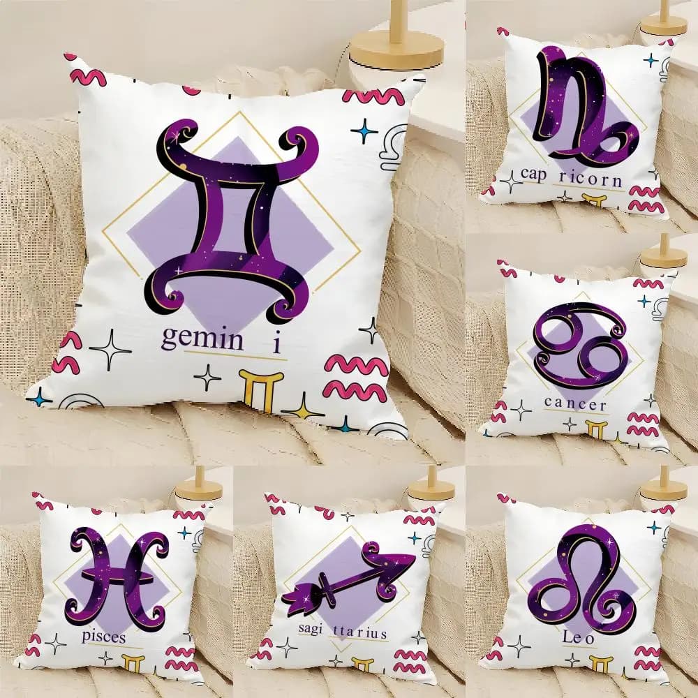 Zodiac Signs & Astrology Cushion Cover Natural Linen Organic Fabric Double-Sided Printing Sofa Home Decor Gift Pillow Cover