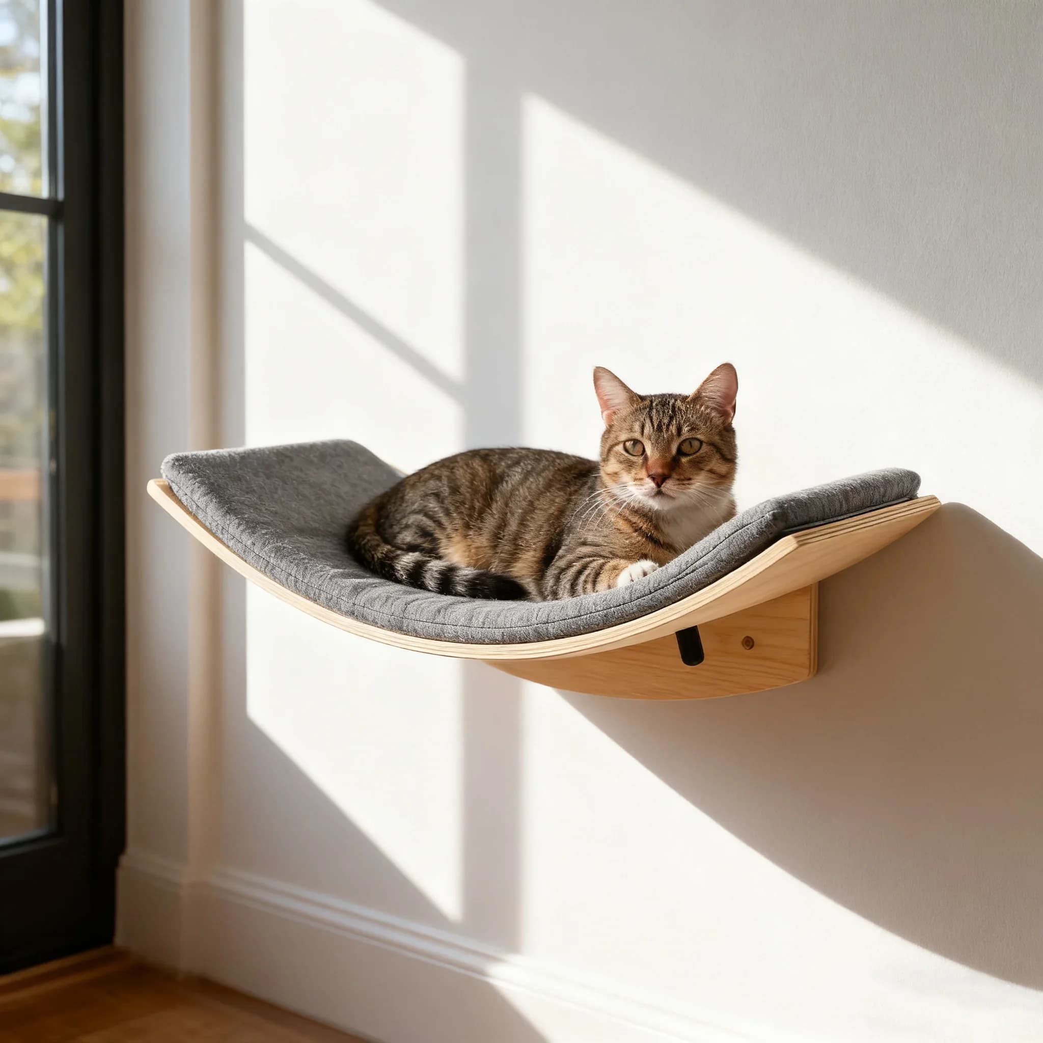 Set Parete per Gatti in Legno Massello: Letto per Gatti a Parete con Albero per Gatti Integrato, Parco Giochi per Gatti che Libera Spazio a Terra