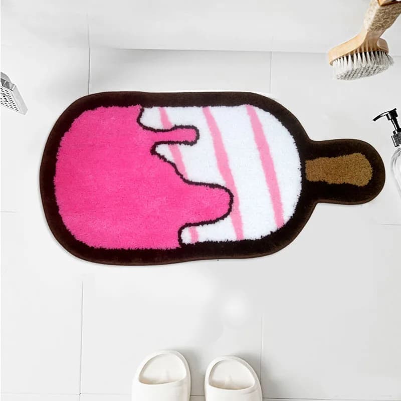 INS Tufting Tappetino da bagno Carino a forma di gelato Morbido peluche Tappeto Casa Soggiorno Tappeto da comodino Tappetino assorbente antiscivolo 80x40 cm