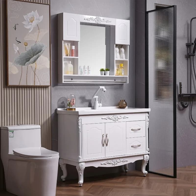 Mobili da bagno Vanity con specchio Armadietto da bagno Lavabo Armadietto stretto salvaspazio Supporto per guardaroba bianco Portaoggetti per WC