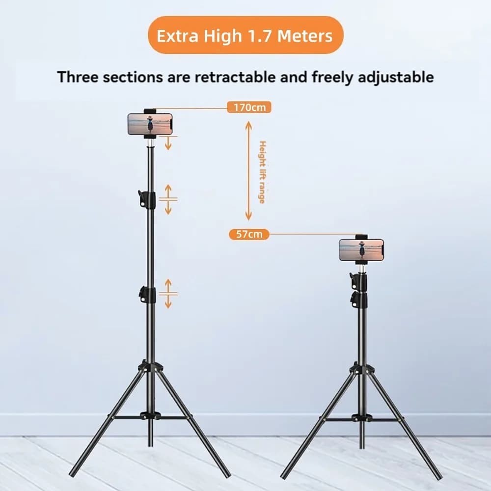 Treppiede per trasmissione in diretta da 170 cm con supporto per telefono e supporto per termometro in metallo con luce ad anello per registrazione video selfie del telefono con fotocamera
