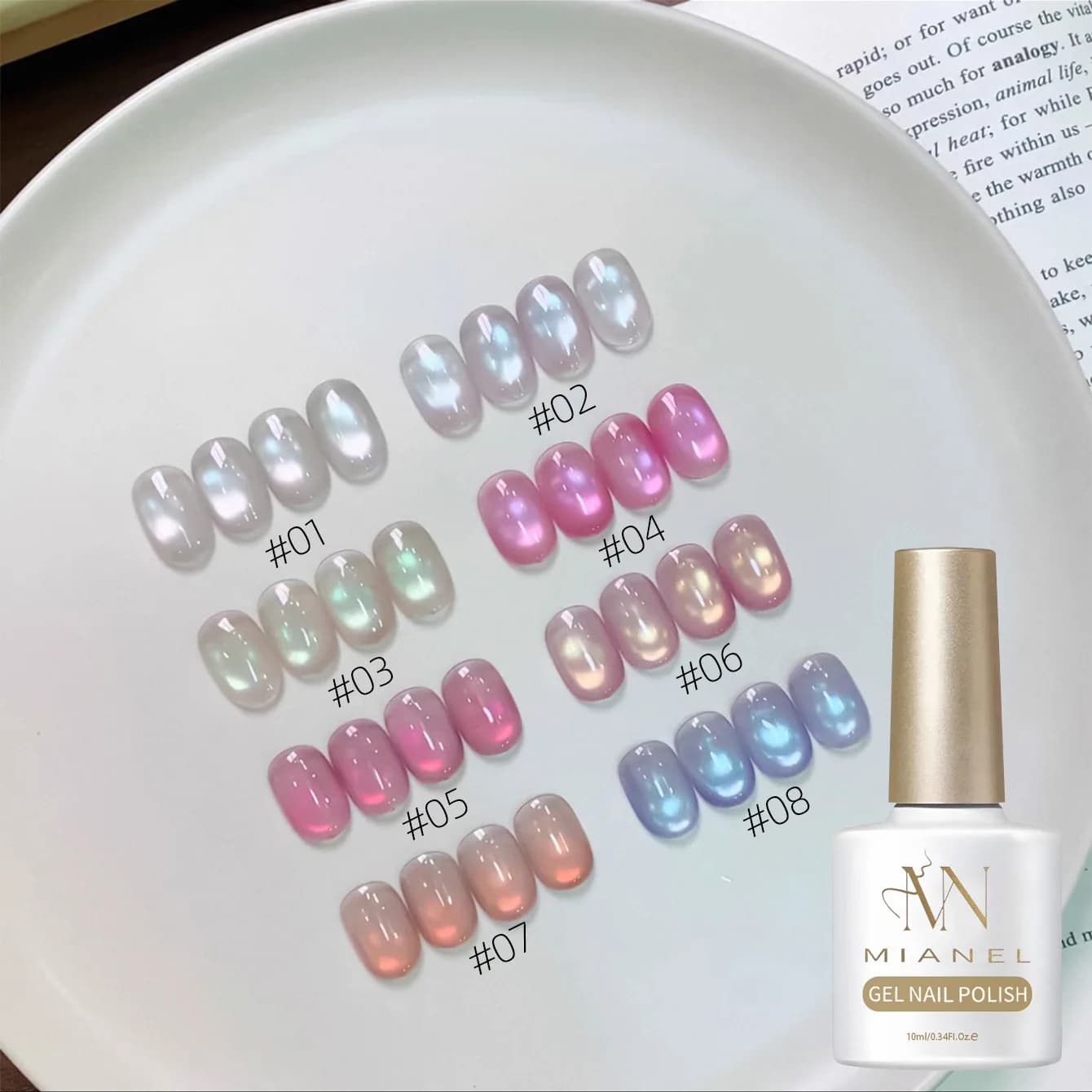 Smalto Gel Effetto Occhio di Gatto Olografico da 10ML, 1-8 Pezzi, Collezione Macaron Pastello in 8 Colori, Forniture per Nail Art Professionali