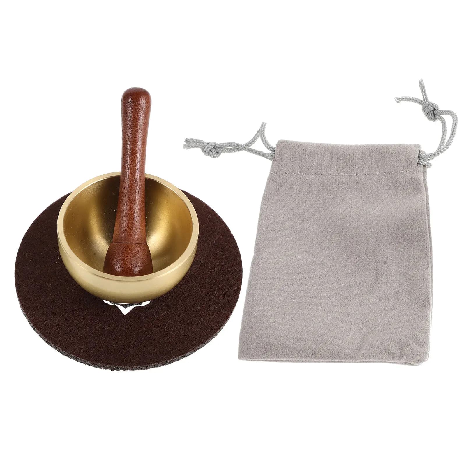 1Set Tibetan Singing Bowl Mini Brass Meditation Sound Bowl Portable for Mindfulness Yoga Relaxation with Wooden Striker Cushion
