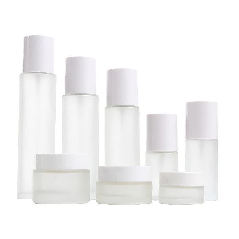 20PCS Frosted Glass Pump & Spray Bottles 20/30/40/60/80/100/120ml, Refillable Empty Containers for Lotion Toner Foundation