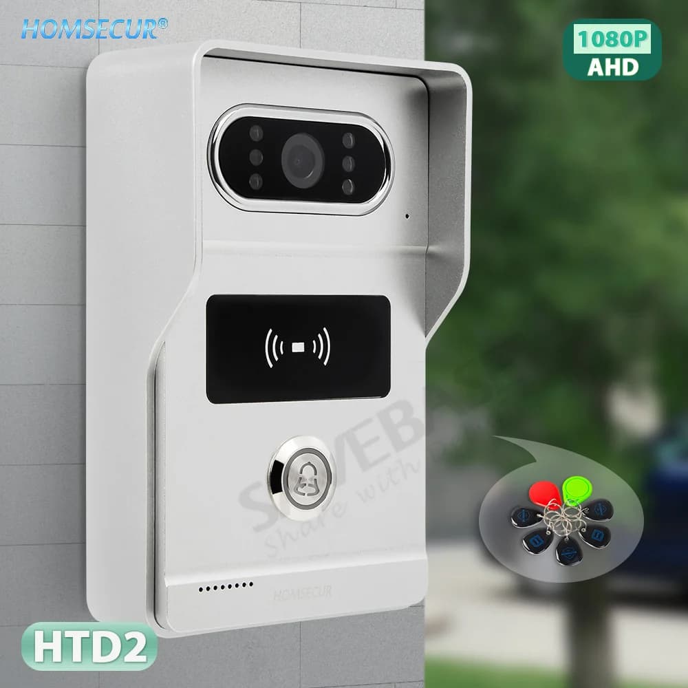 Telecamera per campanello HD a 4 fili per montaggio superficiale HTD2 120 ° Accesso RFID con angolo di visione per citofono videocitofonico domestico HOMSECUR 1080P