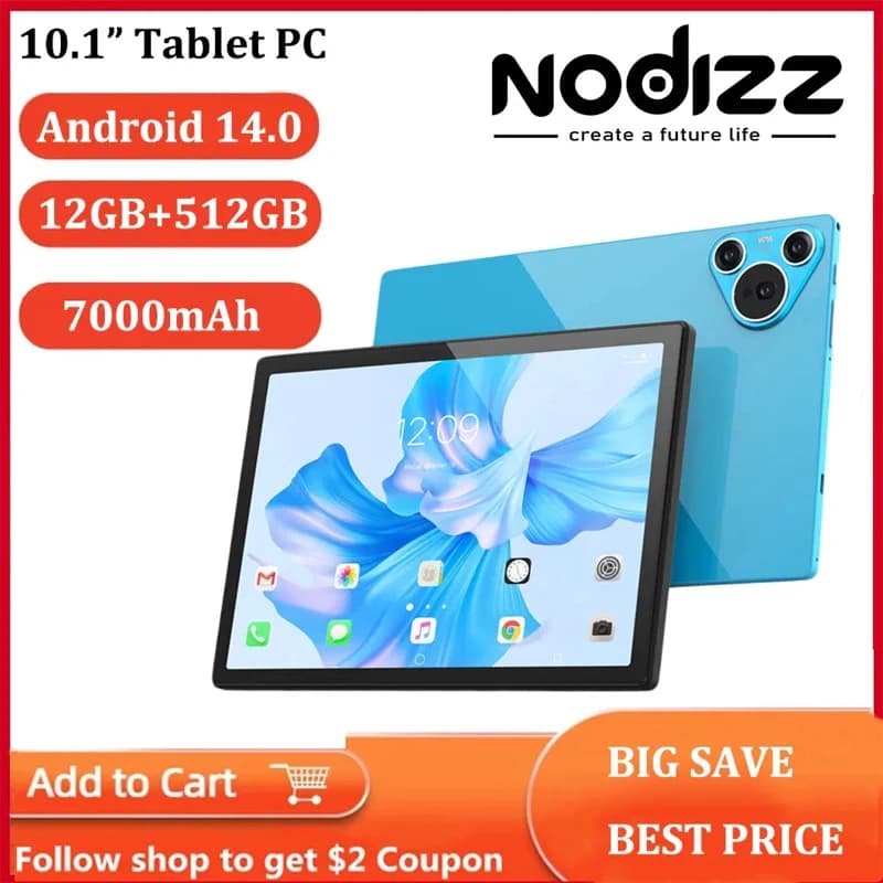 Nuovo Tablet da 10 Pollici Android 14 Octa-Core 7000mAh 12GB+512GB WiFi 6 5MP+5MP con Stilo, Tastiera, Mouse, Supporto Google e SIM