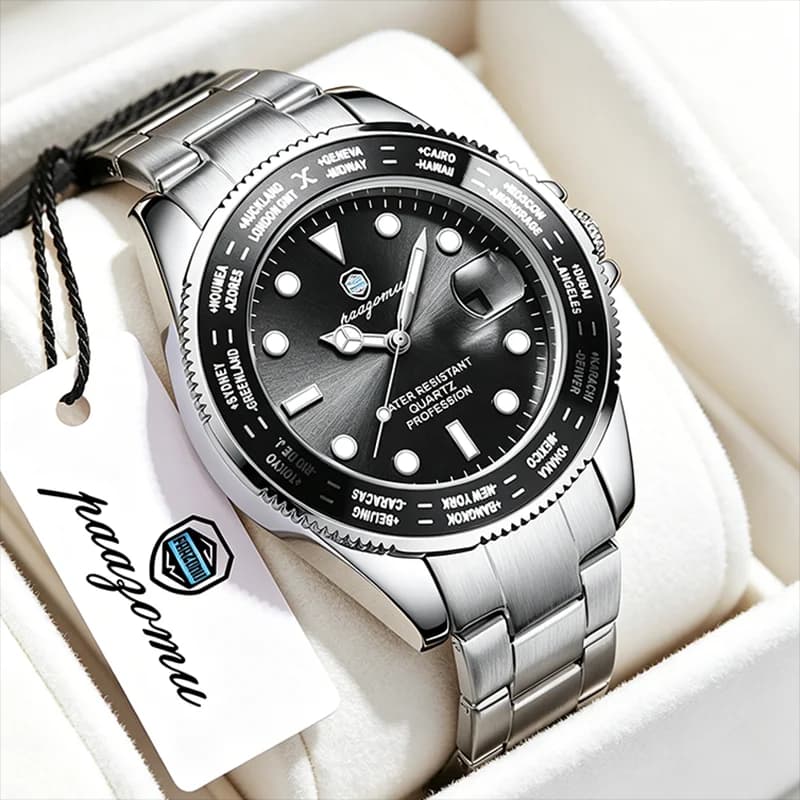 PAAZOMU Orologio da Polso Sportivo di Lusso per Uomo, Quarzo con Data e Giorno, Impermeabile, Luminoso, in Acciaio Inossidabile