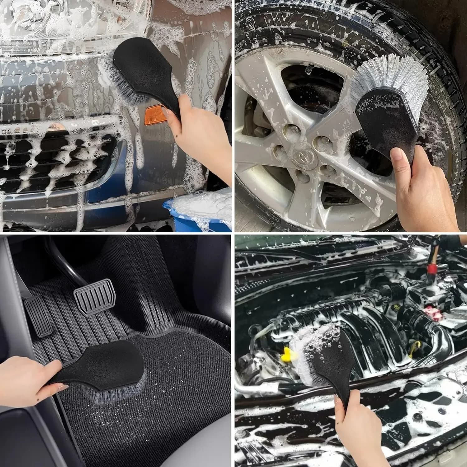 Spazzola per la pulizia del mozzo ruota auto con manico antiscivolo, spazzola per la pulizia di pneumatici e cerchioni auto, strumento per la rimozione della polvere e la pulizia dettagliata