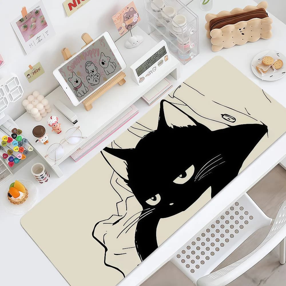 Mouse Pad Kawaii Non-slip Lockedge Office Student Gaming Thickened Large Cute Writing Cat Black Sleepy Cushion MousePad
