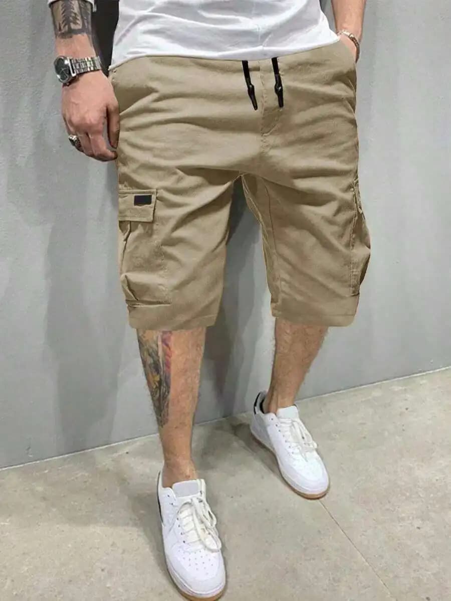 Mens Casual Cargo Shorts With Drawstring Waist Multi Pocket Bermuda Shorts