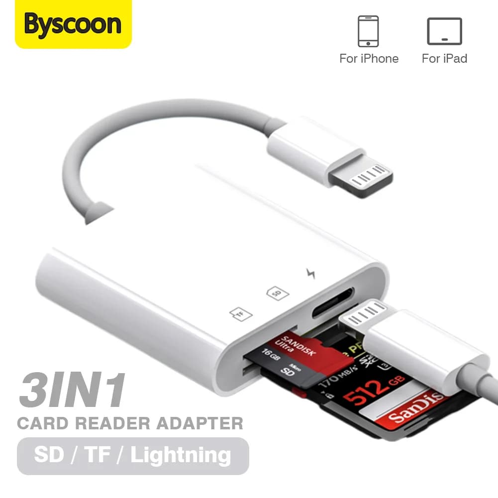 Adattatore per fotocamera da Lightning a SD/TF/Lightning 3 in 1 per iPhone Lettore di schede iPad Scheda di memoria SD TF Lightning Plug and Play