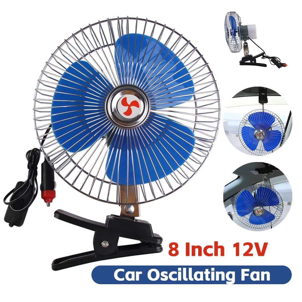 Ventilatore per auto portatile da 8/5 pollici 12/5V Mini ventola di raffreddamento per auto per cruscotto del camion Ventola oscillante per auto con accendisigari/caricatore USB