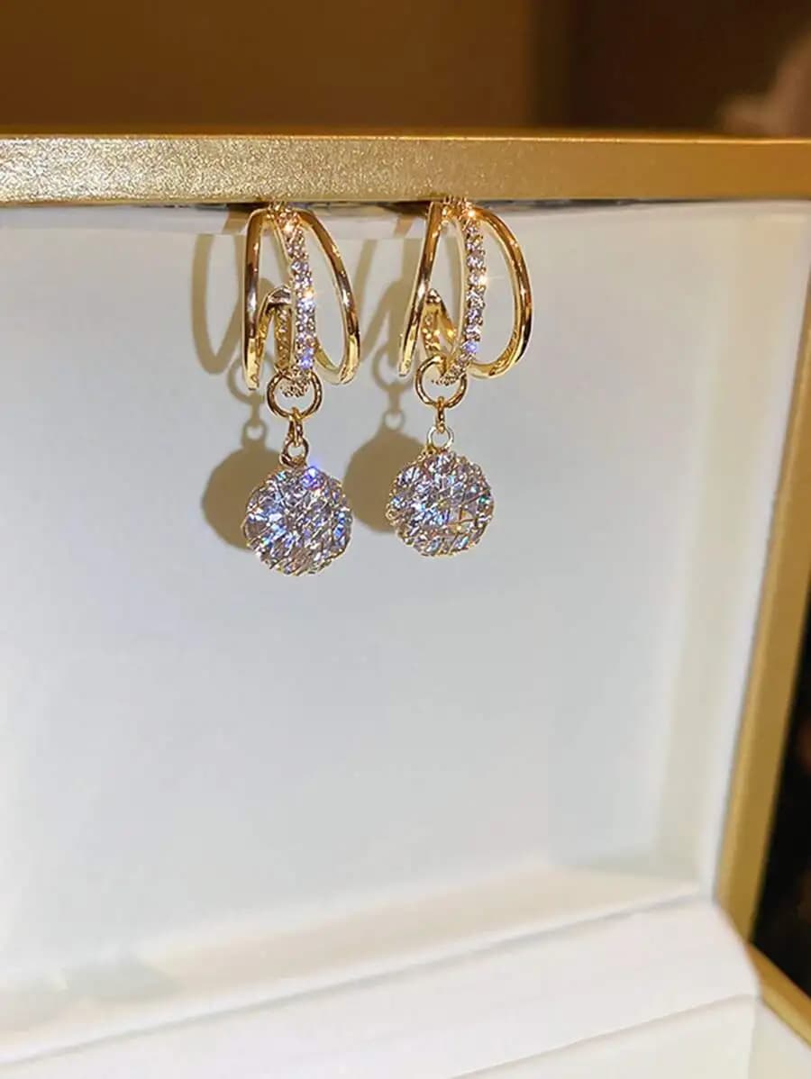 Cubic Zirconia Round Drop Earrings For Women