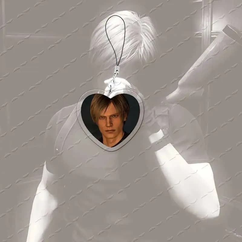 Hot Horror Video Game Leon Love Heart Acrylic Mobile Phone Charms Accessories Kennedy Small Pendant Phone Chain Fans Gifts