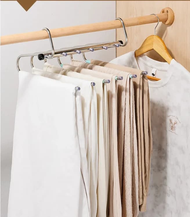 Stainless Steel Multi Tier Pants Hanger Space Saving Closet Organizer 5/9 Tier Clothes Storage Rack For Jeans Trousers Scarves