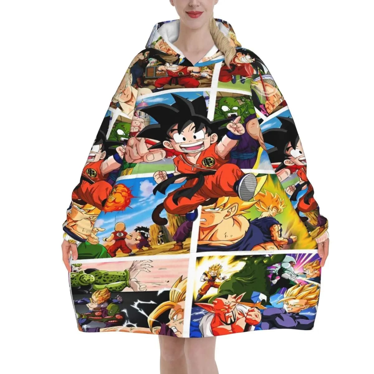Dragon Ball DragonBall Coperta indossabile con cappuccio per donna Uomo Calda e accogliente Coperta grande Felpa Coperta con cappuccio in pile spesso