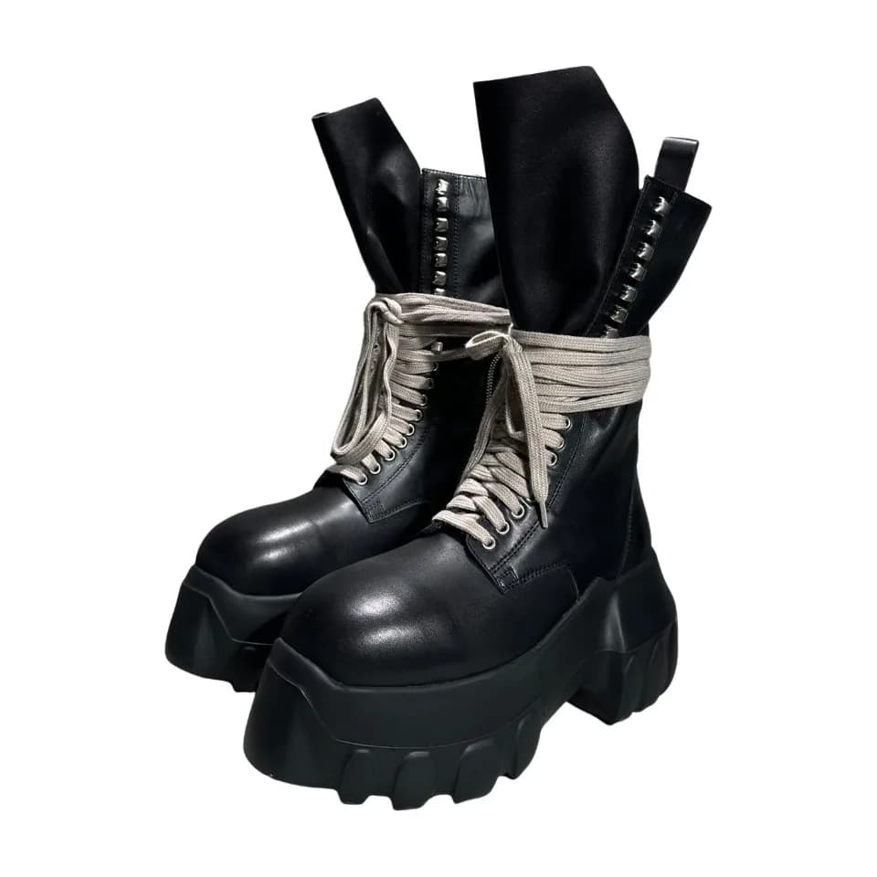 Scarpe da ginnastica da donna con plateau in pelle con lacci Tacchi gotici Designer vintage di lusso alla moda Stivali maschili neri Scarpe alte da uomo
