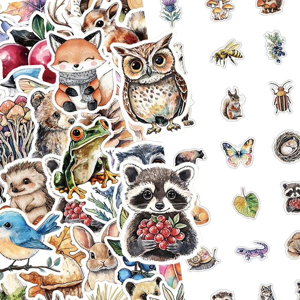 10/30/50/100pcs Retro Cartoon Animali della Foresta Adesivi Divertente Acquerello Graffiti Adesivo Laptop Diario Bici Telefono Decalcomanie All'ingrosso