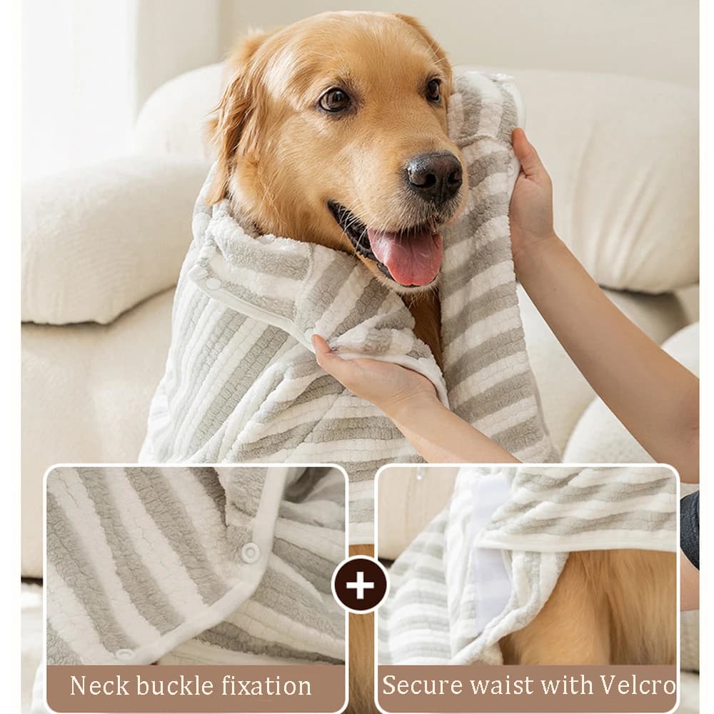 Bathroom bathrobe for pets: super fast drying absorbent, grey and pink