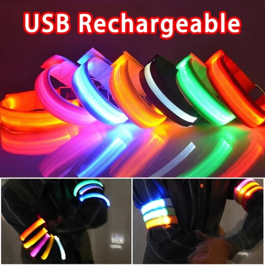 LED Armband for Night Race, USB Rechargeable Safety Light for Open Sports, Luminous Bracelet for Arm and Leg, Bicycle Light