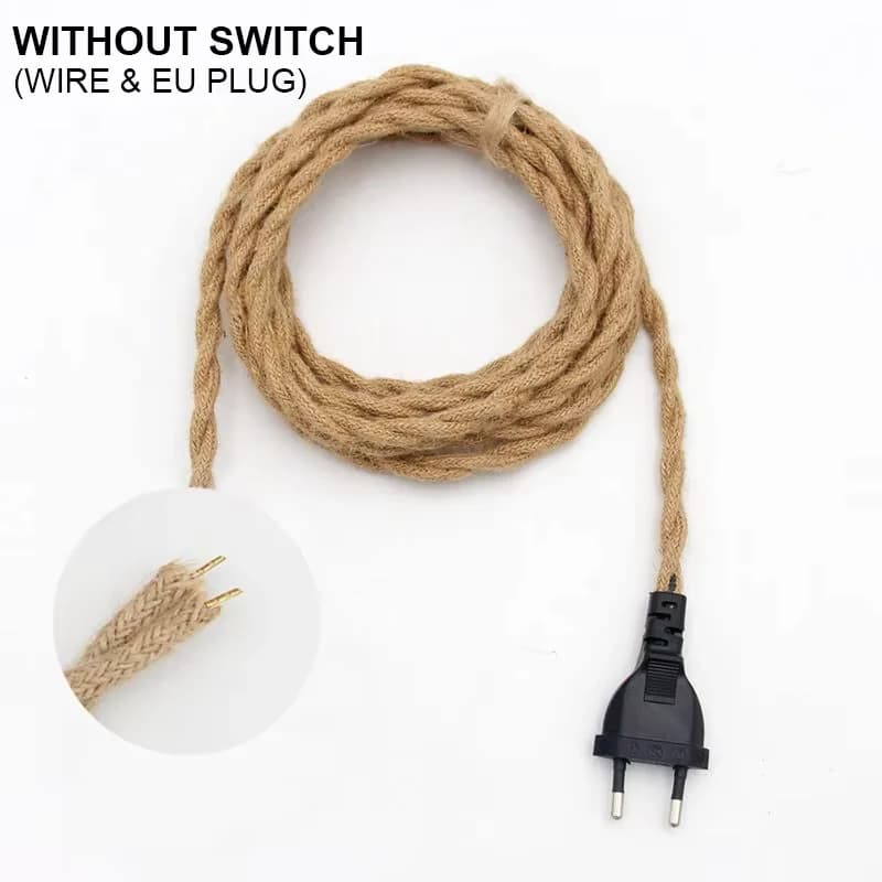 GANRILAND EU Plug Power Cord Twisted Hemp Rope Decorative E27 Socket Copper Lamp Base Cable 2M 220V Electrical Wire For Lighting