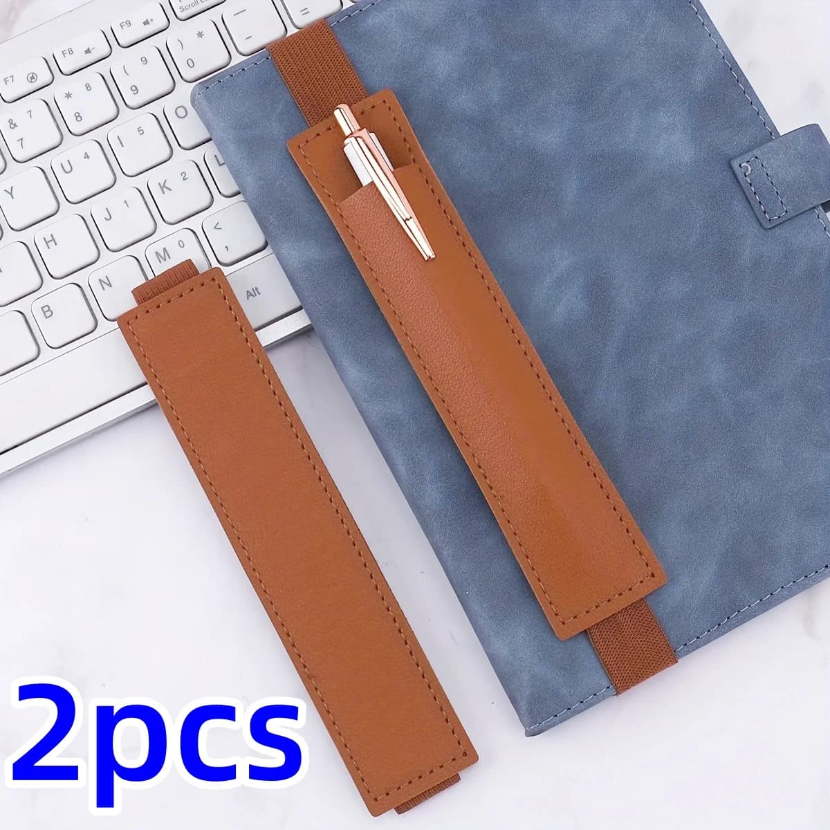 Portapenne con fascia elastica regolabile in pelle da 2 pezzi, custodia per penna per pianificatore, portapenne per notebook, portapenne per notebook