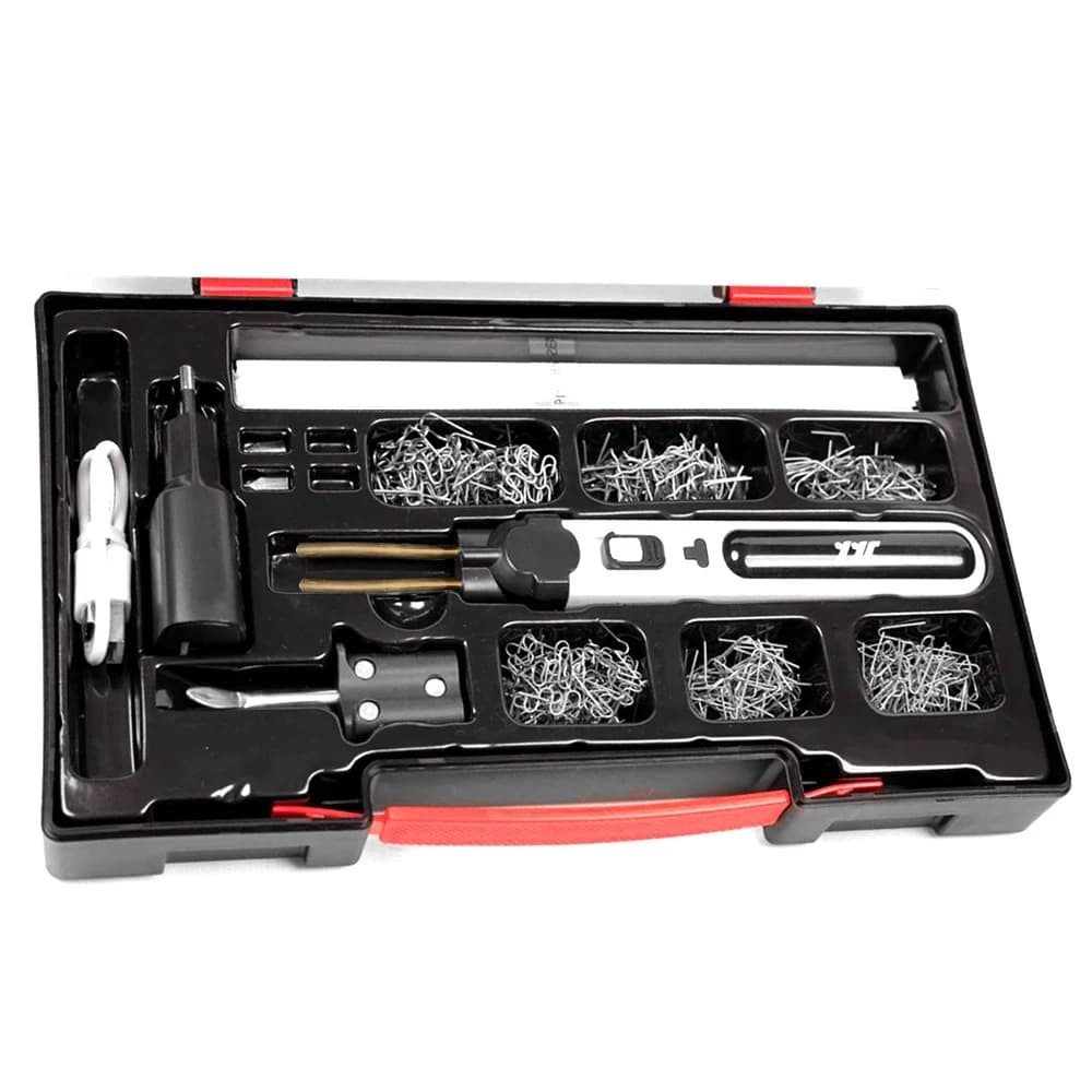 Kit di riparazione per crepe di pannelli per saldatrici di plastica Set di strumenti per la riparazione di fori in plastica con cucitrice a caldo per taglio termico con luce a LED
