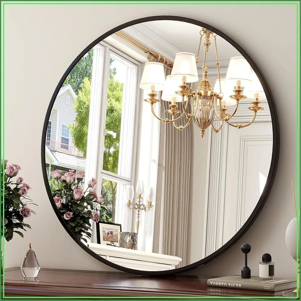 30 Inch Round Mirror for Bathroom, Entryway, Living Room Wall Decor, Modern Hanging Vanity Mirror, Matte Black