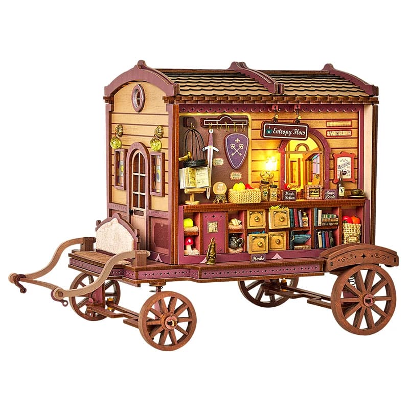 Fai da te Entropy's Flow Casa Kit modello in miniatura in legno Puzzle 3D Case delle bambole con cabina magica con mobili Casa delle bambole per regali di amici