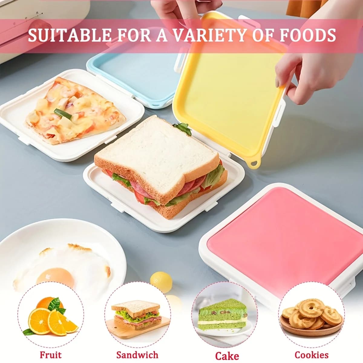 Portable Silicone Sandwich Box With Airtight Lid Microwave Safe Reusable Lunch Container For School Office Outdoor Travel Picnic