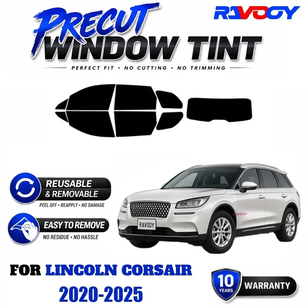 RAVOOY Precut Window Tint, Reusable Removable EPU Film, Custom Fit for Lincoln Corsair 2020-2025, UV Heat Protection