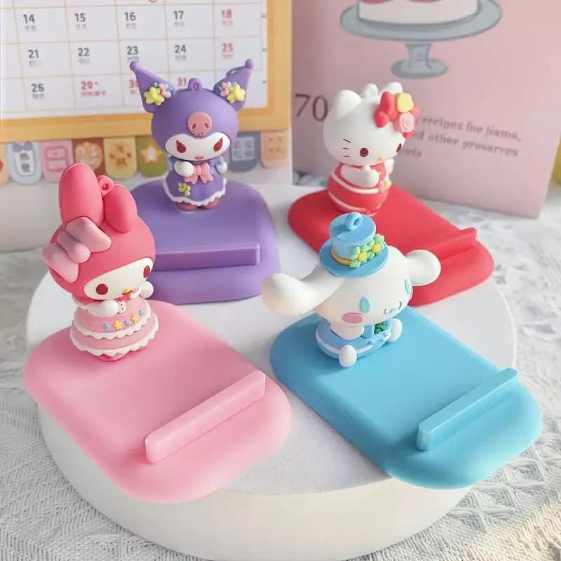 Sanrio Hello Kitty Kuromi Supporto per tablet e telefono antiscivolo in resina colorata, simpatico ornamento da scrivania per computer, regalo di compleanno per ragazza