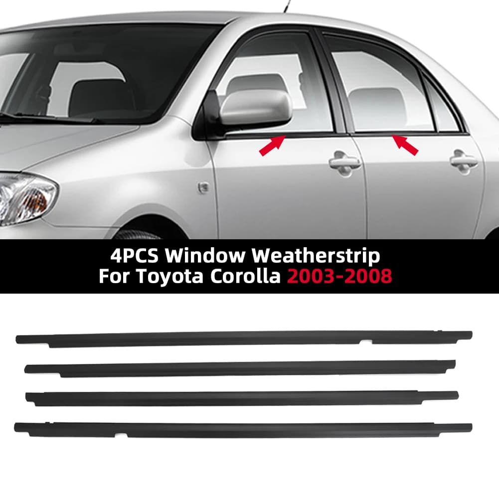4PCS Striscia Meteo Finestra Modanatura Trim Per Toyota Corolla 2003- 2005 2006 2007 2008 Guarnizione Strisce Porta Cintura di Tenuta In Vetro